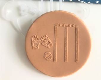 Cricket Embosser Fondant Icing Stamp. Debosser for cookies and cupcakes. Cricket Match Bails, Gloves Ball. Sporting Themed Bakes