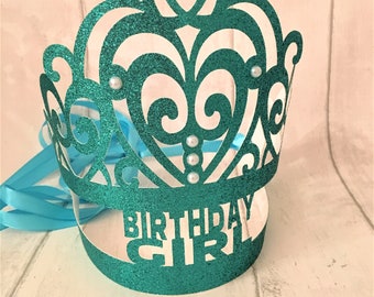 Birthday Girl Satin Sash Badge Gold Crown Girls Party Fancy Dress Green