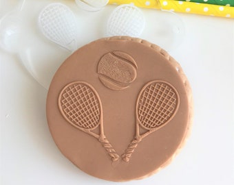 Tennis Embosser Fondant Icing Stamp. Debosser for cookies and cupcakes. Pair of Tennis Racquets and Tennis Ball. . Tennis Player Sporting
