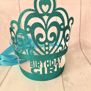 Birthday Party Crown, Customised Glitter Tiara, Party Favors, Cake Smash Photo Props Turquoise