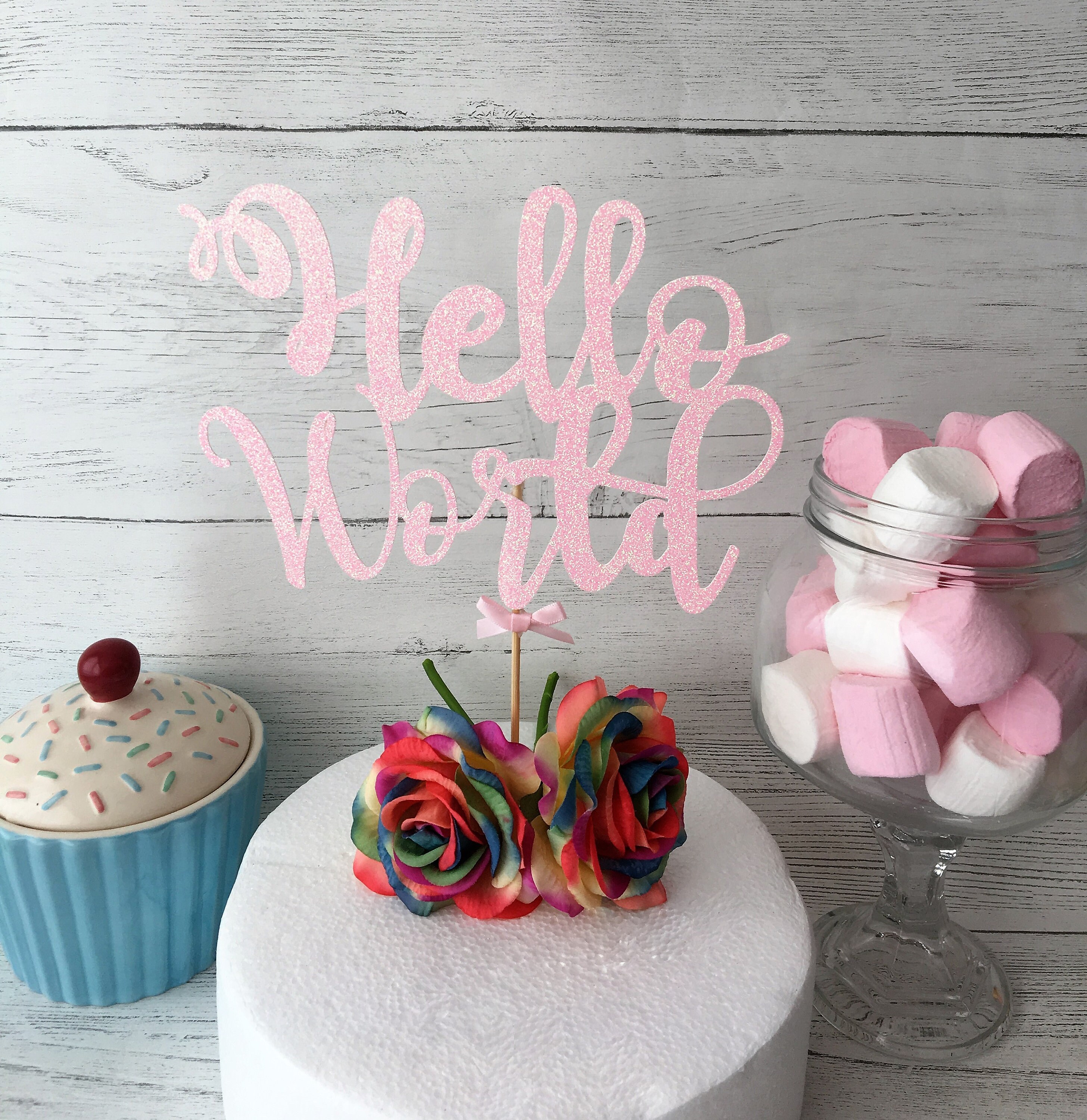 Hello World Cake Topper Baby Shower Cake Gender Reveal New