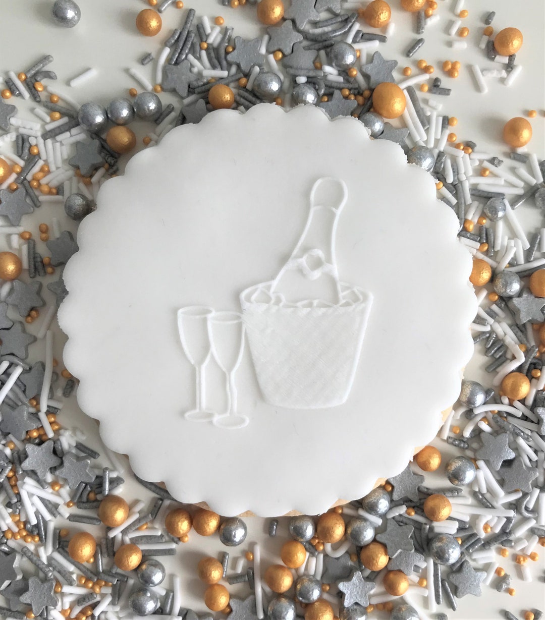 Champagne and Glasses Embosser Stamp. Engagement, Wedding Debosser
