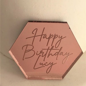 Personalised Acrylic Cake Charms. Customised Engraved Mirror Cupcake Toppers. Discs. Special Occasion Tags. 50mm image 5