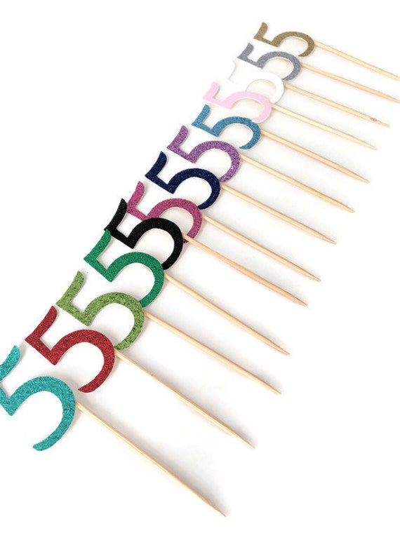 Glitter Party Decorations 5th Birthday D\u00e9cor ........... choose from 17 colors 2 inches tall ANY NUMBER 5th Birthday Cupcake toppers