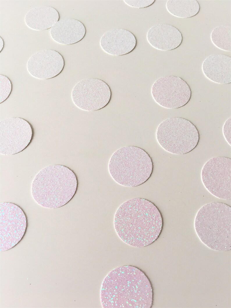 Glitter Confetti Circles. Birthday Table Scatter Decor. Iridescent White