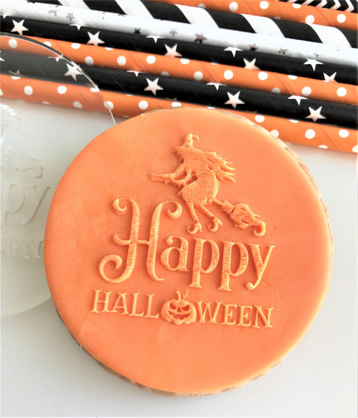 Happy Halloween Embosser Stamp. Witch on Broomstick Debosser. Etsy