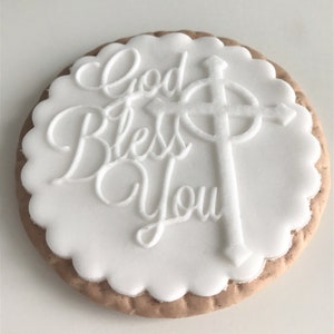 God Bless You Cookie Embosser Stamp.  Religious Bakes Acrylic Icing Fondant Decoration. Gift for Bakers.
