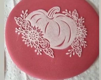 Floral Pumpkin Cookie Embosser. Acrylic Halloween Fall Stamp. Autumn Pumpkin Biscuit Decor. Cupcake Fondant Embosser