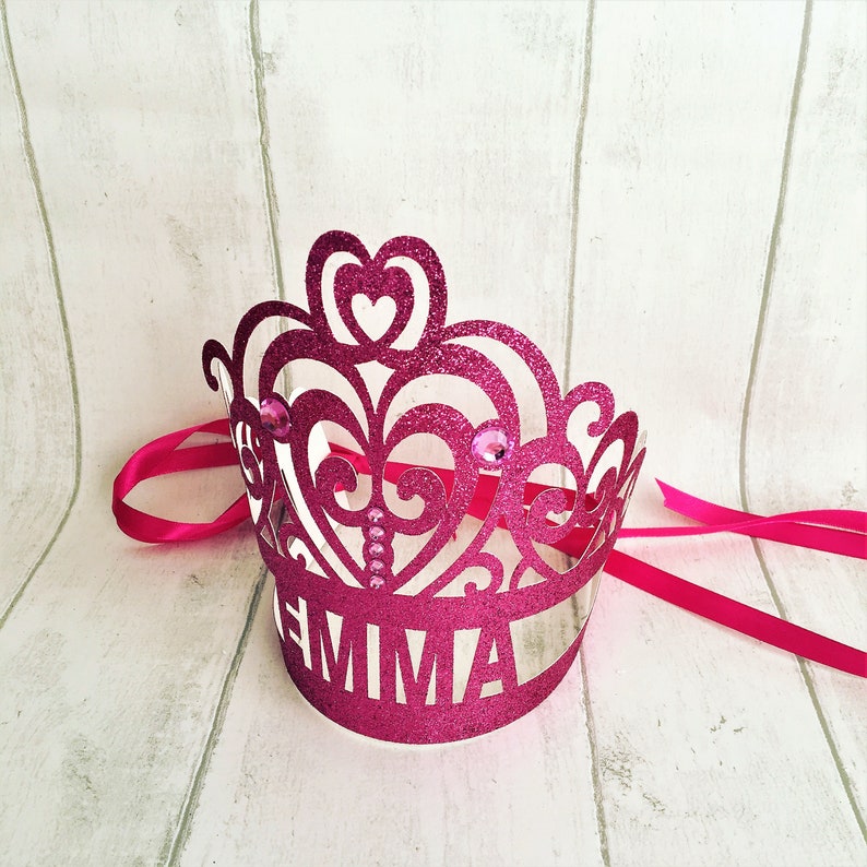 Birthday Party Crown, Customised Glitter Tiara, Party Favors, Cake Smash Photo Props Hot Pink