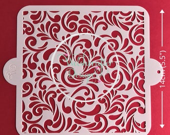 Swirl Floral Design Stencil. Damask Style Effect Pattern. Cookie and Fondant Stencil. Mylar.