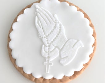 Praying Hands Embosser Stamp. Rosary Beads, Baptism, Christening, Communion, Confirmation. Fondant Icing Stamp Debosser.