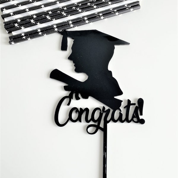 Male Graduate Acrylic Cake Topper, Graduation Centrepiece, Mortar Board. Degree Celebration