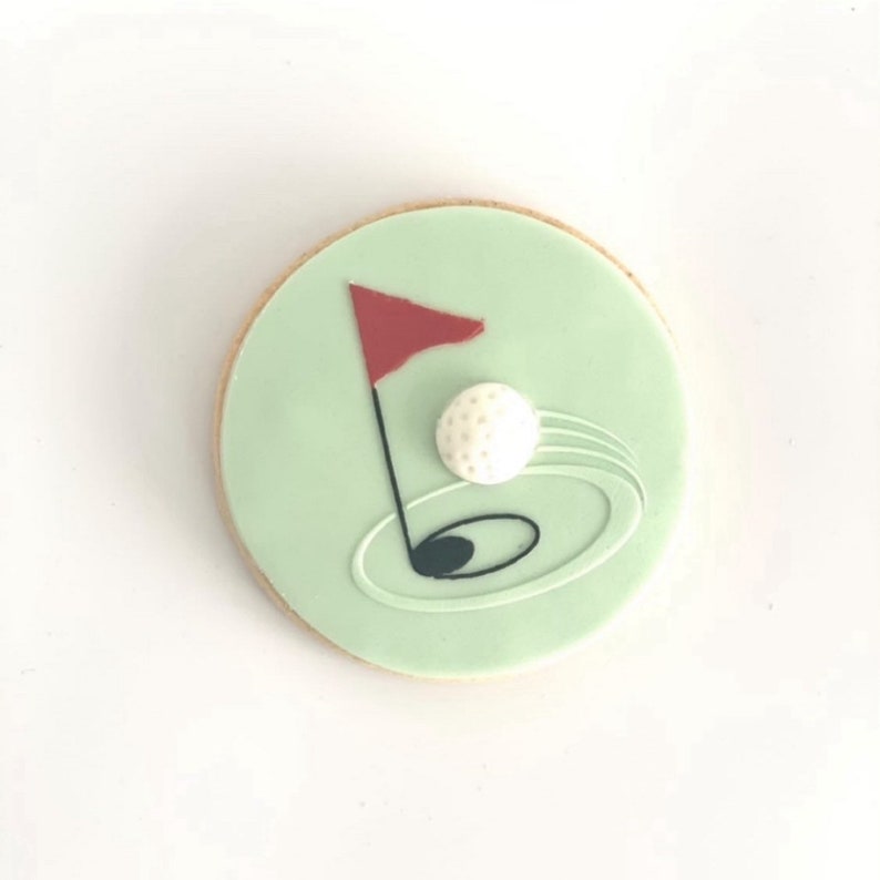 Sello de glaseado de fondant en relieve de golf. Grabadora para galletas y cupcakes. Putt de golf. Hoyo en uno. Tee Off Bakers para amantes del golf imagen 1