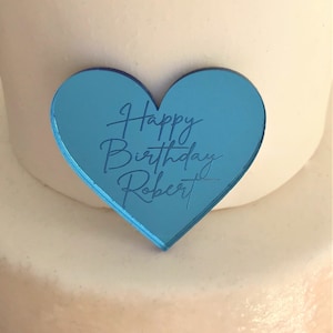 Personalised Acrylic Cake Charms. Customised Engraved Mirror Cupcake Toppers. Discs. Special Occasion Tags. 50mm image 4