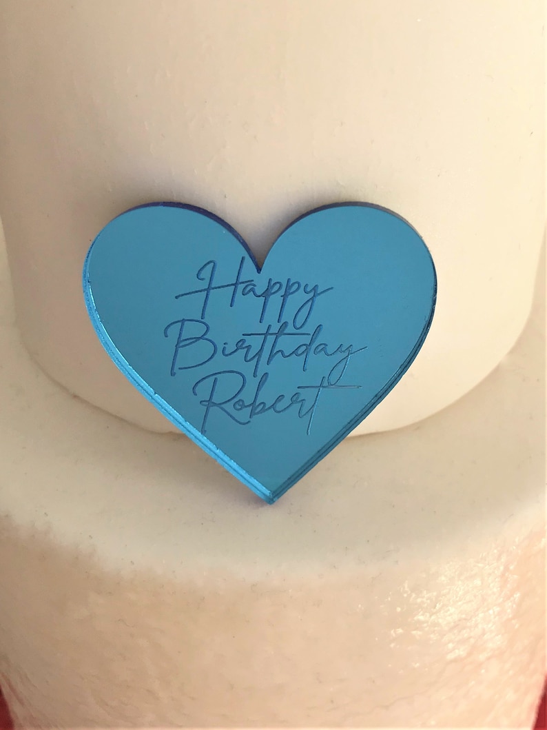 Personalised Acrylic Cake Charms. Customised Engraved Mirror Cupcake Toppers. Discs. Special Occasion Tags. 50mm image 4