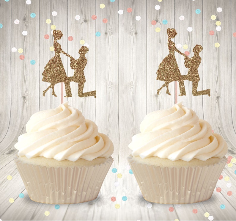 12 Proposal Cupcake Toppers She Said Yes Cupcake Glitter Etsy UK