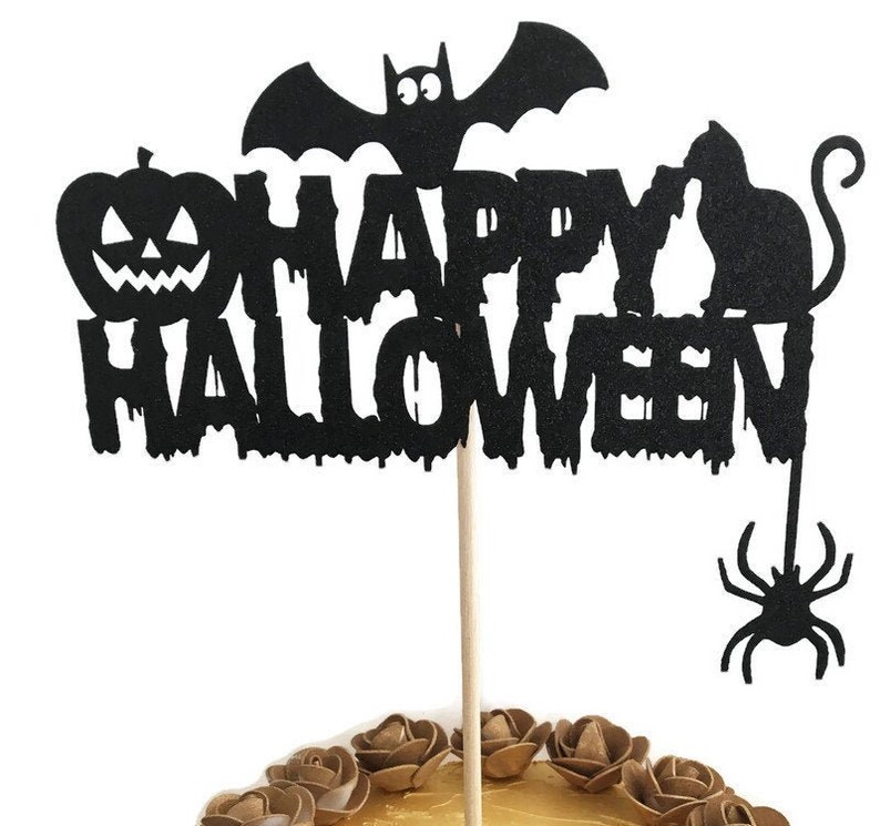 Happy Halloween Cake Topper Spooky Glitter Party Decoration Etsy