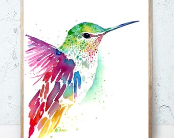 Hummingbird PRINTABLE ART from my Original Watercolor, Hummingbird Painting Hummingbird Print Colibri Bird Decor Gift Bird Wall Decor