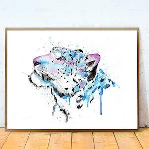 Snow Leopard PRINTABLE ART - Watercolor Leopard Print Leopard Poster Leopard Wall Decor Leopard Painting Leopard Wall Art Animal Download #8