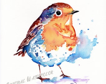 Vogel ORIGINAL Aquarell Malerei, Original Vogel Gemälde Niedlicher Vogel Dekor Original Aquarelle Kunst Vögel Liebhaber Aquarell Geschenk Bunte Kunst