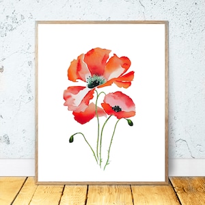 Watercolor Poppy PRINTABLE ART Poppy Print Poppy Poster Poppies Wall Art Decor Poppy Painting Red Flowers Print Flower Art Poppies Print