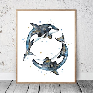 Watercolor Orca Whales PRINTABLE ART, Nautical Decor Orca Print Whale Illustration Orca Poster Painting Whales Art Nursery Whales Orcas #9