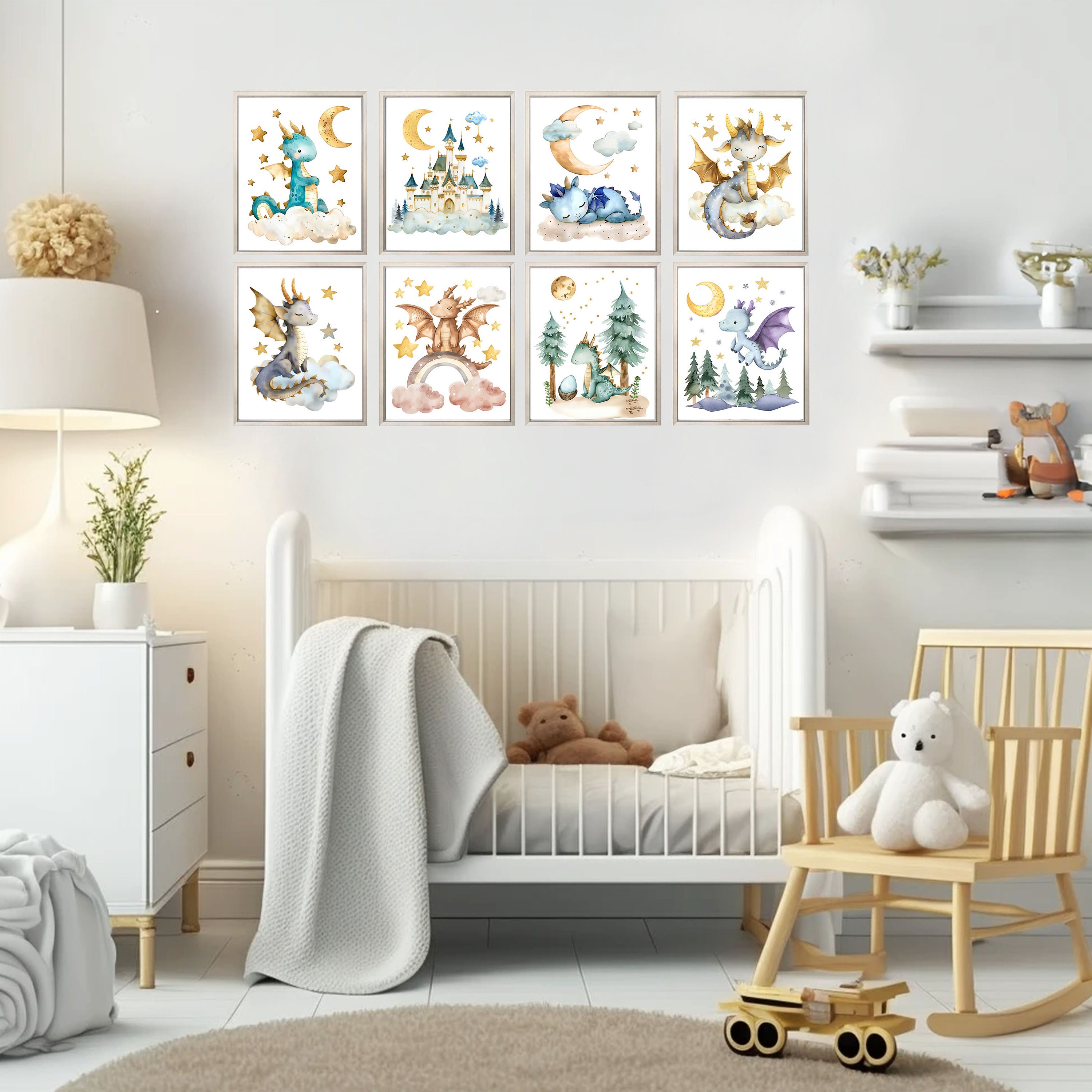 Set of 8 Baby Dragons, PRINTABLE WALL ART, Dragon Nursery Decor ...