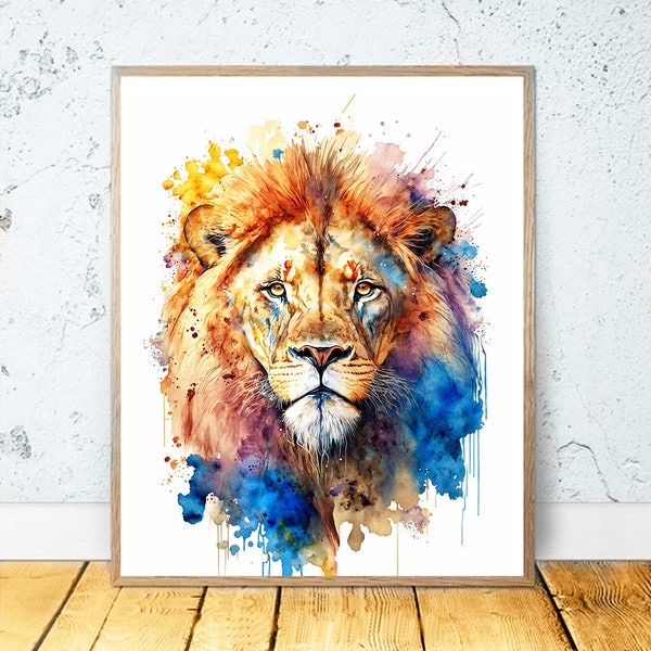 Lion Watercolor PRINTABLE ART Lion Print Instant Download Lion Poster Wildlife Gift Animals Wall Decor Nursery Animal Painting Colorful #16