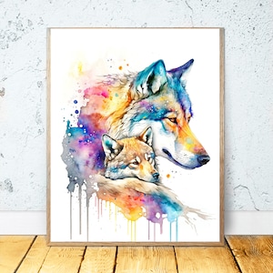 Mother Wolf and baby wolf PRINTABLE ART art home wall decor watercolor art print gift baby shower wolf mother baby wolf print painting #29