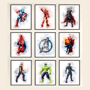 Set 9 Superheroes TÉLÉCHARGER Marvel Print Superhero Avengers Poster Marvel Hulk Captain America Iron Man Hero Heroes Birthday Gifts Boys Art