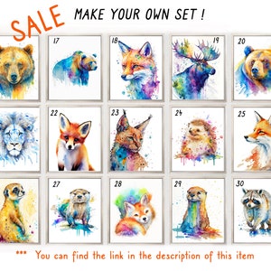 Puede incluir: Un conjunto de 30 ilustraciones de animales en acuarela, cada una en un marco blanco separado. Los animales incluyen un oso, un zorro, un alce, un le&oacute;n, un lince, un erizo, una nutria, un mapache y una mangosta. Las ilustraciones est&aacute;n todas en un estilo acuarela colorido.