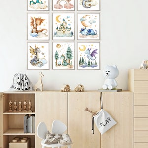 Set of 9 Baby Dragons, PRINTABLE WALL ART, Dragon Nursery Decor Payroom ...