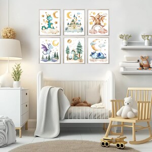 Set of 6 Baby Dragons, PRINTABLE WALL ART, Dragon Nursery Decor ...