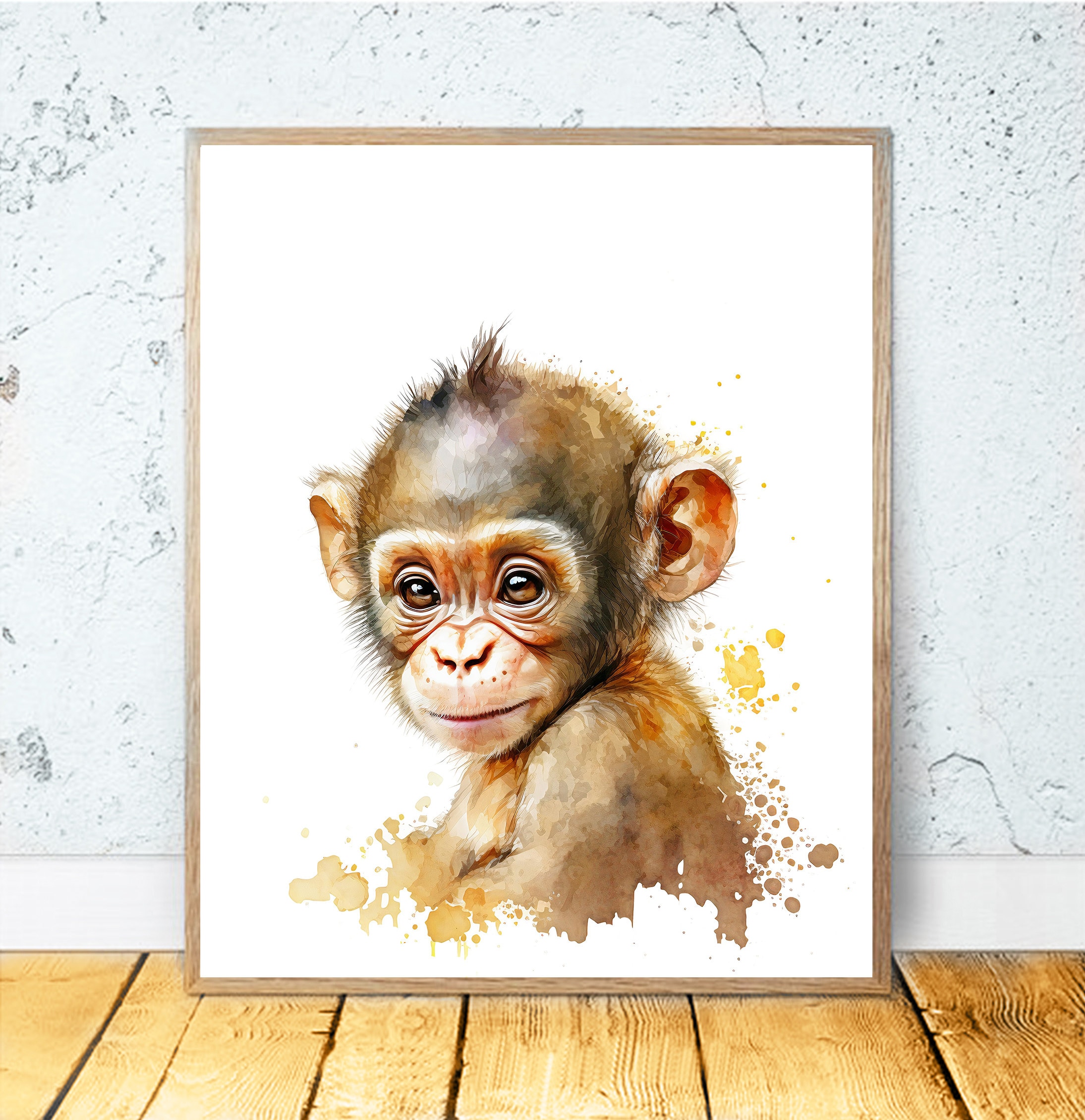 Baby Monkey PRINTABLE ART - Watercolor Monkey Print, Download