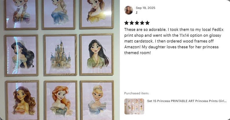 Set 15 Princess PRINTABLE ART Princess Prints Girl Nursery Decor Boho Fairy Tale Girl Room Decor Pink Princess Nursery Decoration Princesses image 11