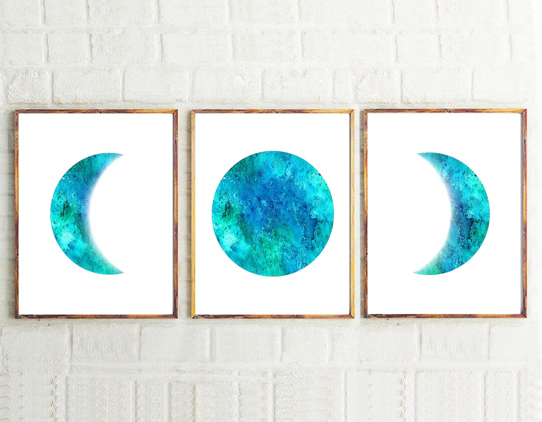 Set of 3 Watercolor Moon Prints INSTANT DOWNLOAD Moon Phases Poster ...