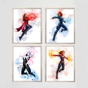Set 4 Superheroes DOWNLOAD ART Black Widow Spider Gwen Scarlet Witch Marvel Print Girl Female Hero Poster Woman Avengers Girls Power Gifts
