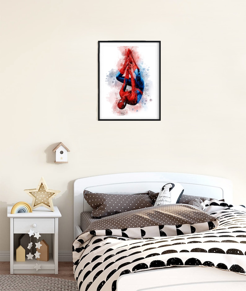 Spiderman UTSKRIVBAR KONST Spiderman-tryck Spiderman-affisch Superhjälte-tryck, Marvel-tryck Avengers-konstdekoration present barnrumstryck nedladdning bild 6