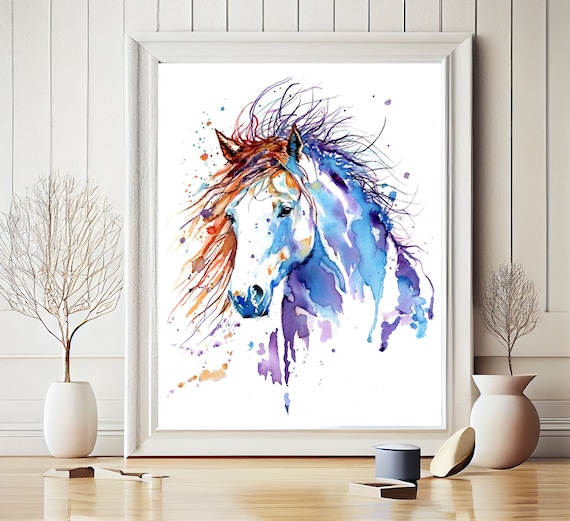 水彩画 馬 印刷可能なアート 馬のプリント ダウンロード 馬のポスター