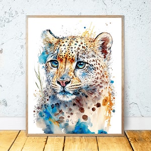 Snow Leopard Watercolor PRINTABLE ART Leopard Print Download Leopard Poster Wildlife Gifts Animals Decor Gift Animal Painting Wall Art #62