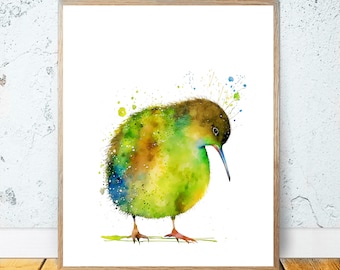 水彩画　キイウイ29×27Cm キウイ鳥水彩画印刷可能なアートキウイプリントダウンロードキウイ