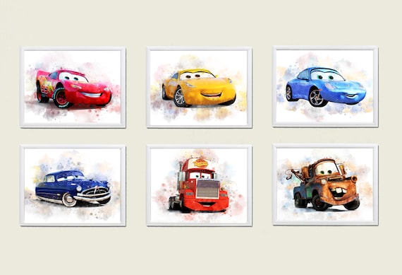Set of 6 Disney Cars PRINTABLE ART Disney Cars Poster Birthday Disney Cars Print Cars Watercolor Boys Room Cars Wall Decor Boys Room Decor Etsy