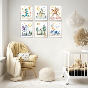 Set of 6 Baby Dragons, PRINTABLE WALL ART, Dragon Nursery Decor ...