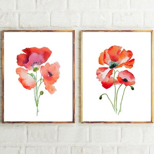 Set of 2 Watercolor Poppies Prints PRINTABLE ART Poppy Print Poppy Poster Wall Art Decor Poppy Painting Red Flowers Flower Art Poppies Print