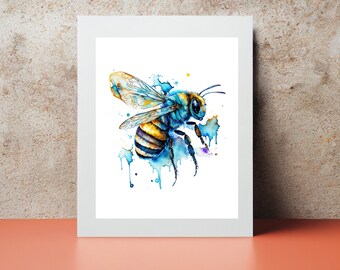 A4 Kunstdruck Biene – Aquarell Poster, 21x29,7 Cm, Mattes Fotopapier 230 G/m²