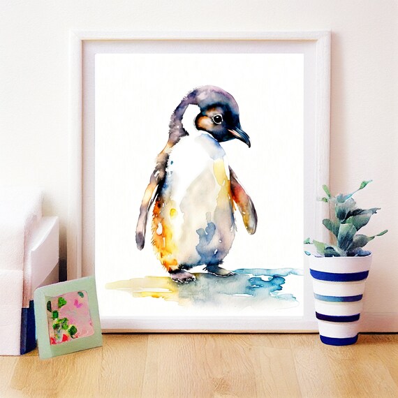 赤ちゃんペンギンの水彩画 印刷可能なアート ペンギンプリント 即時