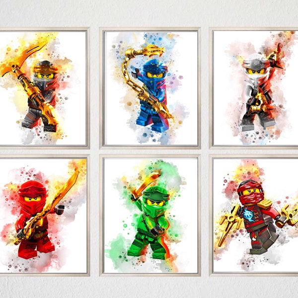 Set of 6 NINJA PRINTABLE Art, Ninja Poster Watercolor Ninja Print Ninja Wall Decor Ninja Art Ninja Birthday Gift Ninja Party Children Room