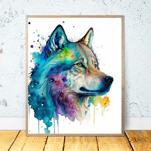 Wolf Watercolor PRINTABLE ART Wolf Print Instant Download Wolf Poster Wildlife Gift Animals Decor Nursery Animal Painting Colorful Art #14