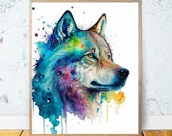 Wolf Watercolor PRINTABLE ART Wolf Print Instant Download Wolf Poster Wildlife Gift Animals Decor Nursery Animal Painting Colorful Art #14