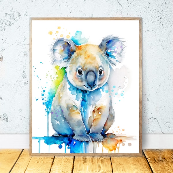 Watercolor Koala PRINTABLE ART Koala Print Download Koala Poster Gifts Animal Decor Animal Painting Colorful Australian Nursery Wall Art #56